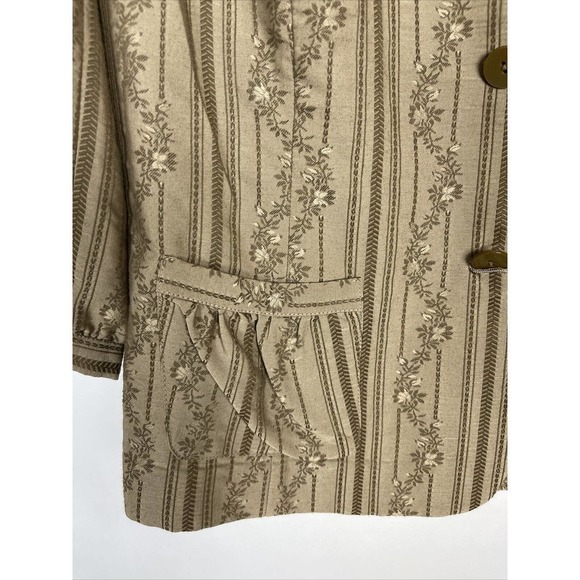 J. Jill Women's Large Green Blazer Jacket Floral Print Button-Front Cotton Light - Picture 3 of 9